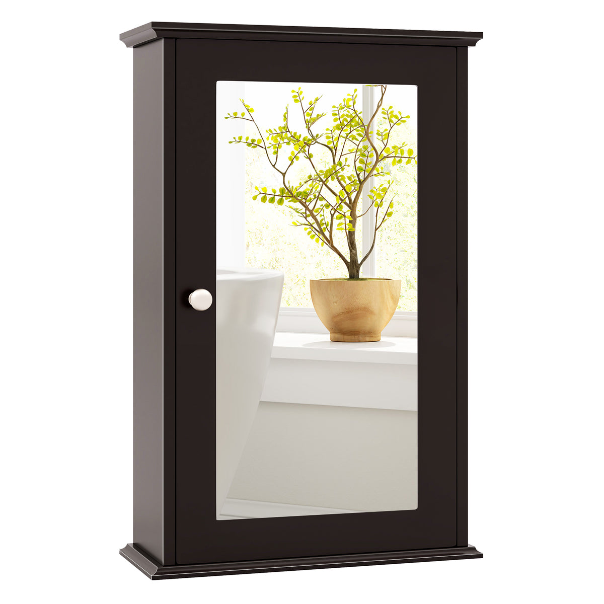 Bathroom Wall Cabinet with Single Mirror Door - Brown 21"H-Bathroom Wall Cabinets-DECOROLALA
