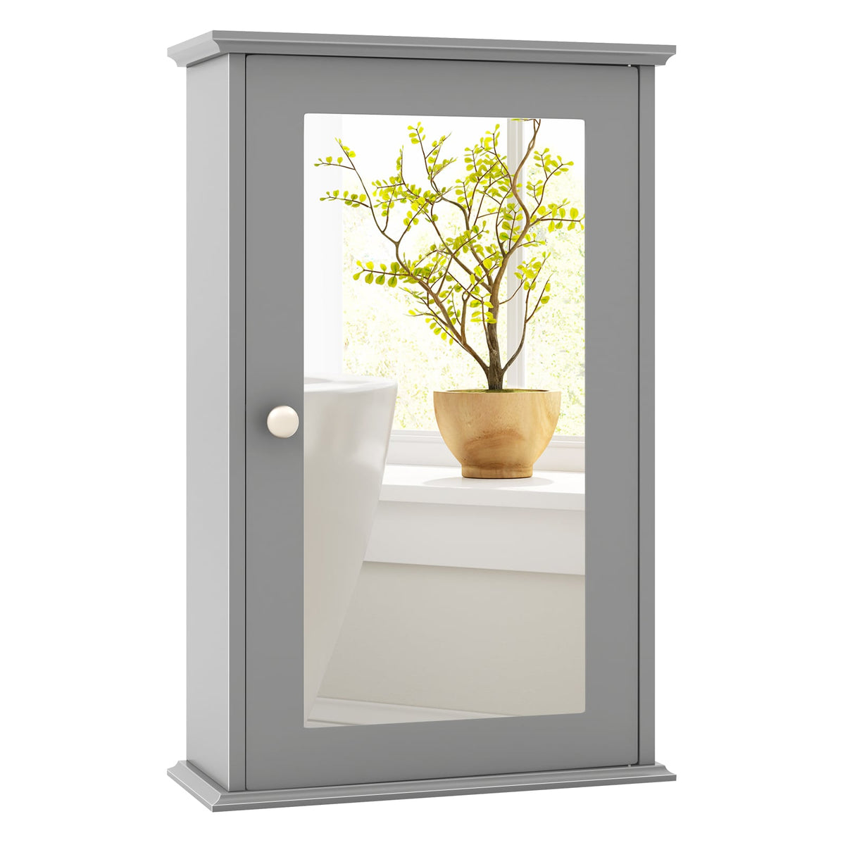 Bathroom Wall Cabinet with Single Mirror Door - Gray 13" x 21"-Wall Cabinets-DECOROLALA