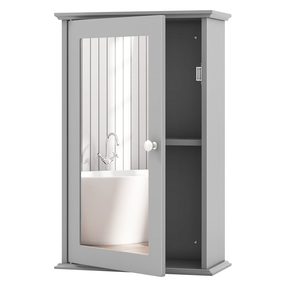 Bathroom Wall Cabinet with Single Mirror Door - Gray 13" x 21"-Wall Cabinets-DECOROLALA