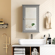 Bathroom Wall Cabinet with Single Mirror Door - Gray 13" x 21"-Wall Cabinets-DECOROLALA
