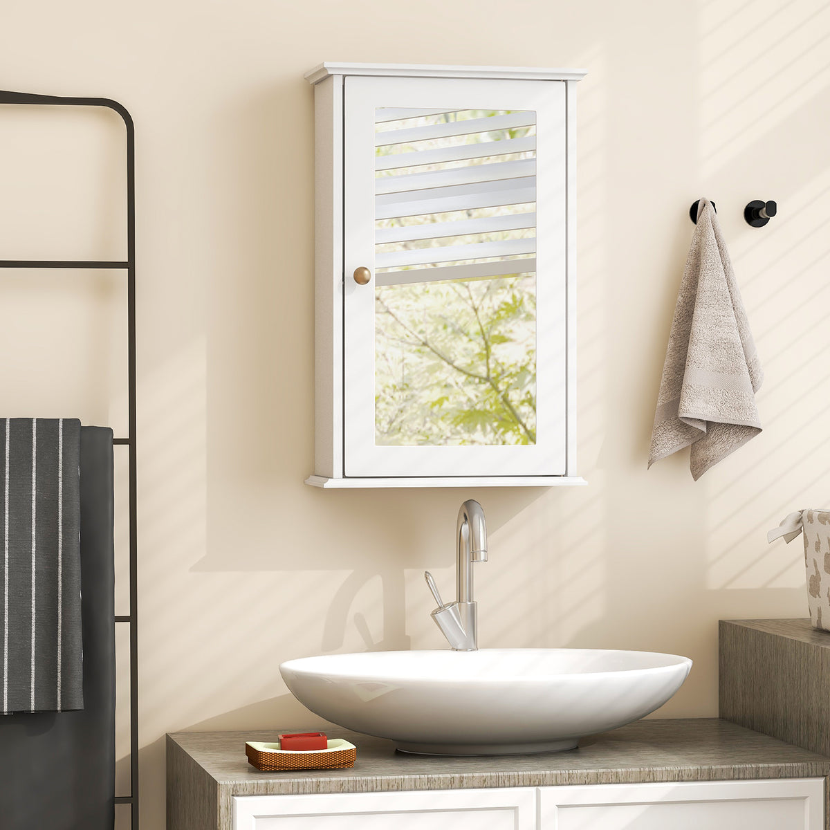 Bathroom Wall Cabinet with Single Mirror Door-White-Wall Cabinets-DECOROLALA