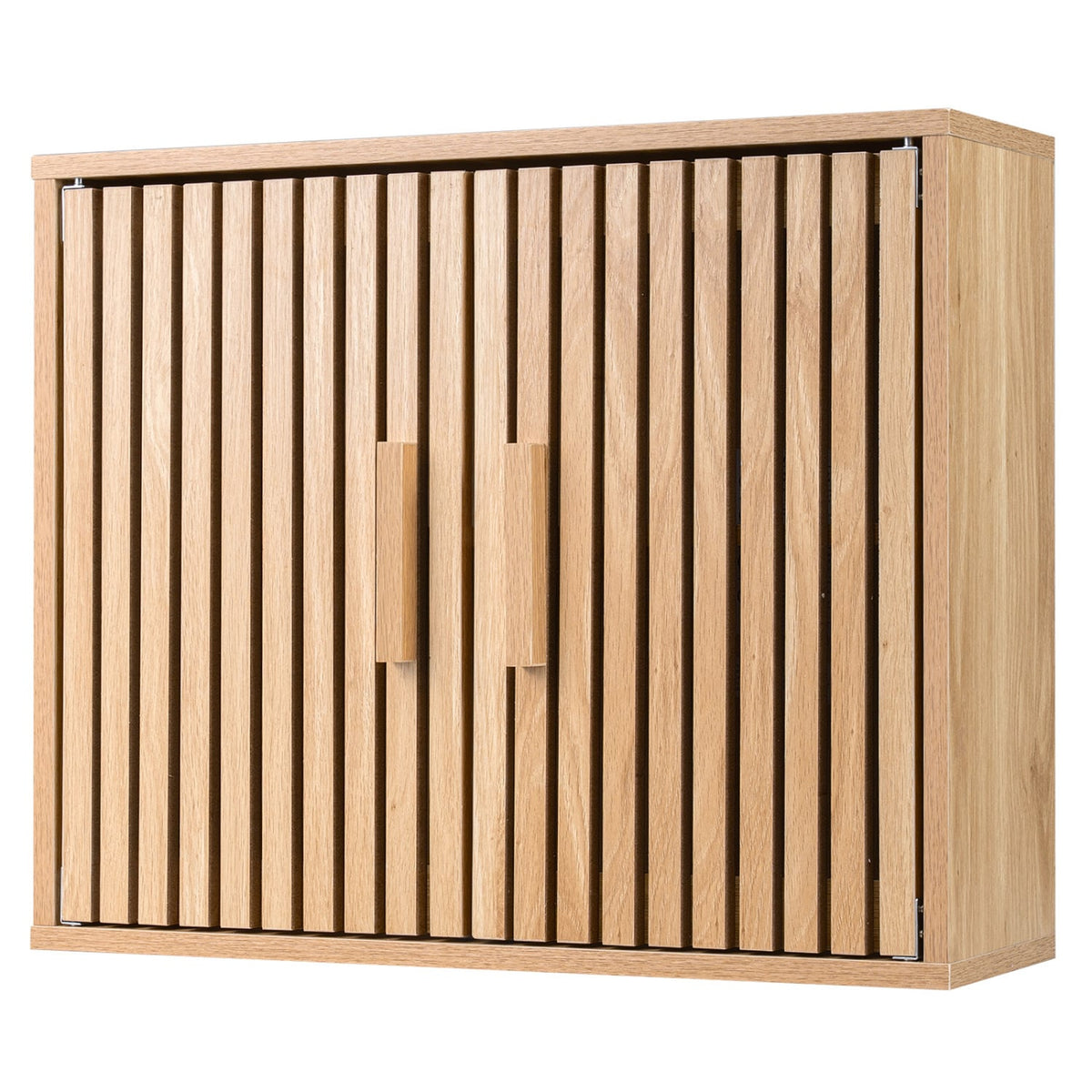 Bathroom Wall Cabinet with Slatted Doors - Natural 24" Wood-Wall Cabinets-DECOROLALA