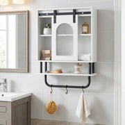 Bathroom Wall Cabinet with Sliding Barn Door & 3 Hooks - White-Wall Cabinets-DECOROLALA