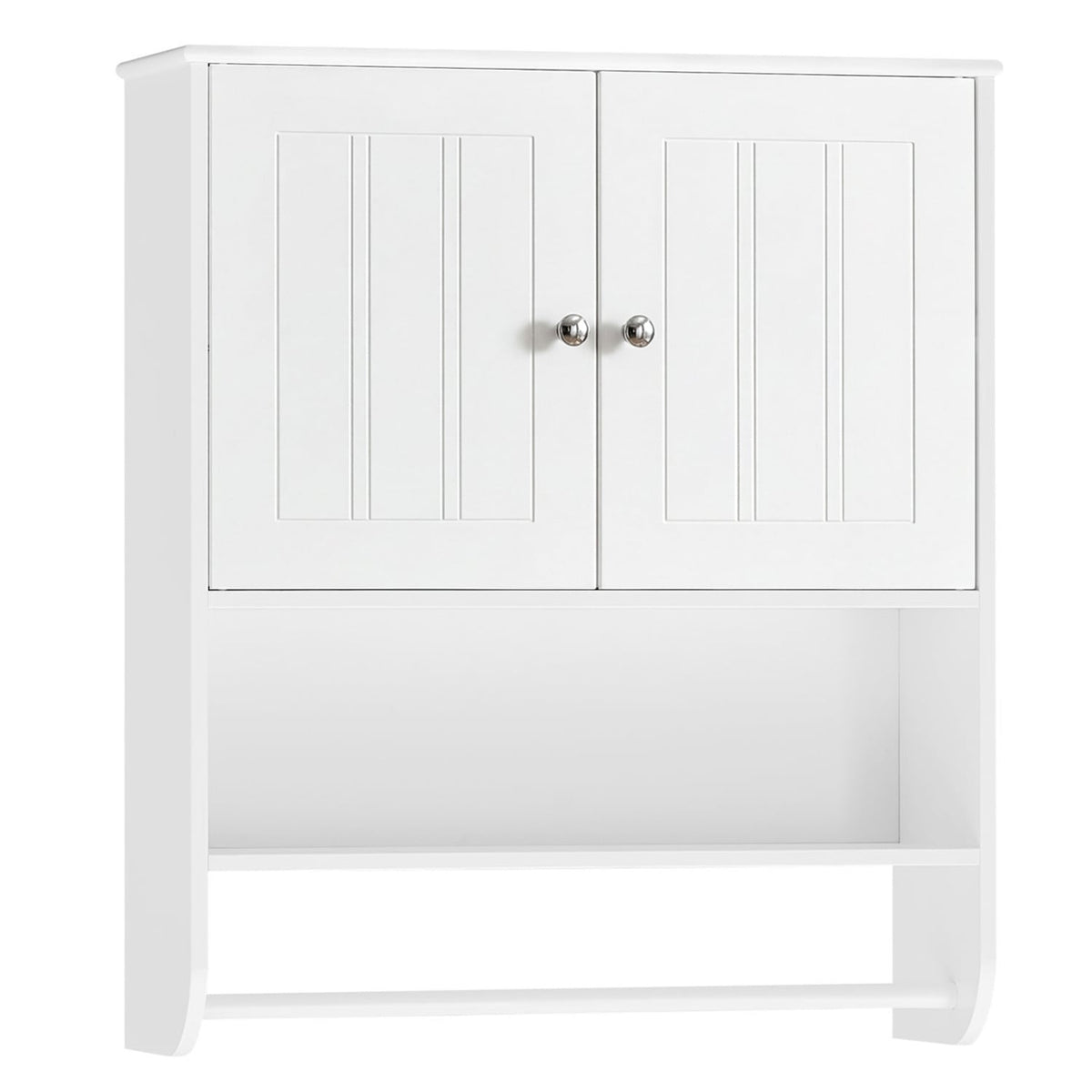 Bathroom Wall Cabinet with Towel Bar & Adjustable Shelf - White-Wall Cabinets-DECOROLALA