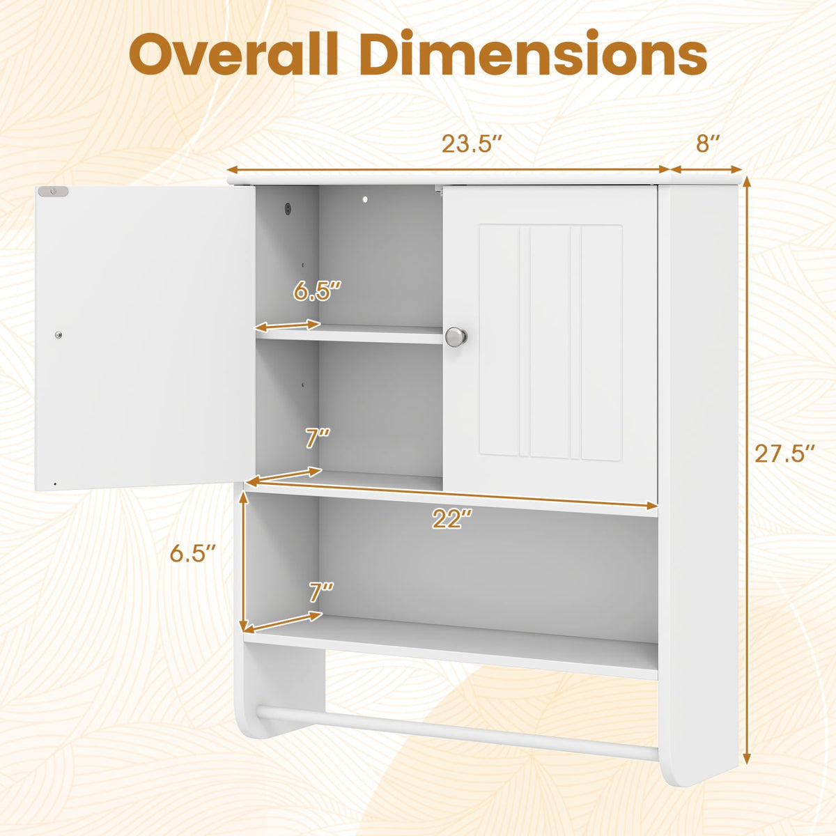 Bathroom Wall Cabinet with Towel Bar & Adjustable Shelf - White-Wall Cabinets-DECOROLALA