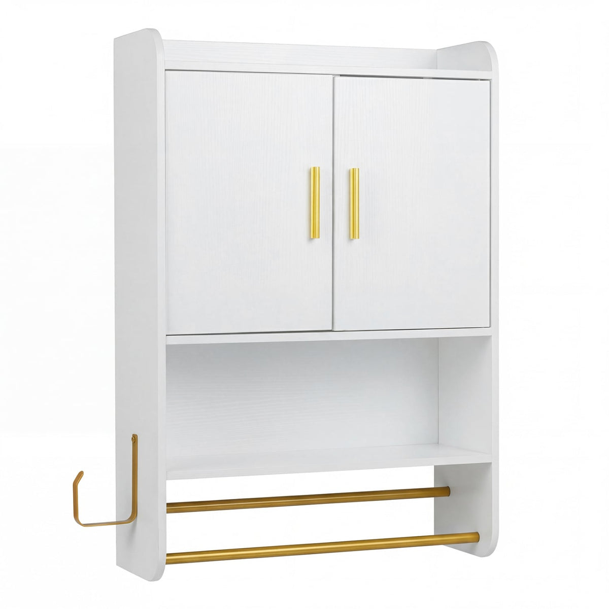 Bathroom Wall Cabinet with Towel Bars & Open Shelf - White-Wall Cabinets-DECOROLALA