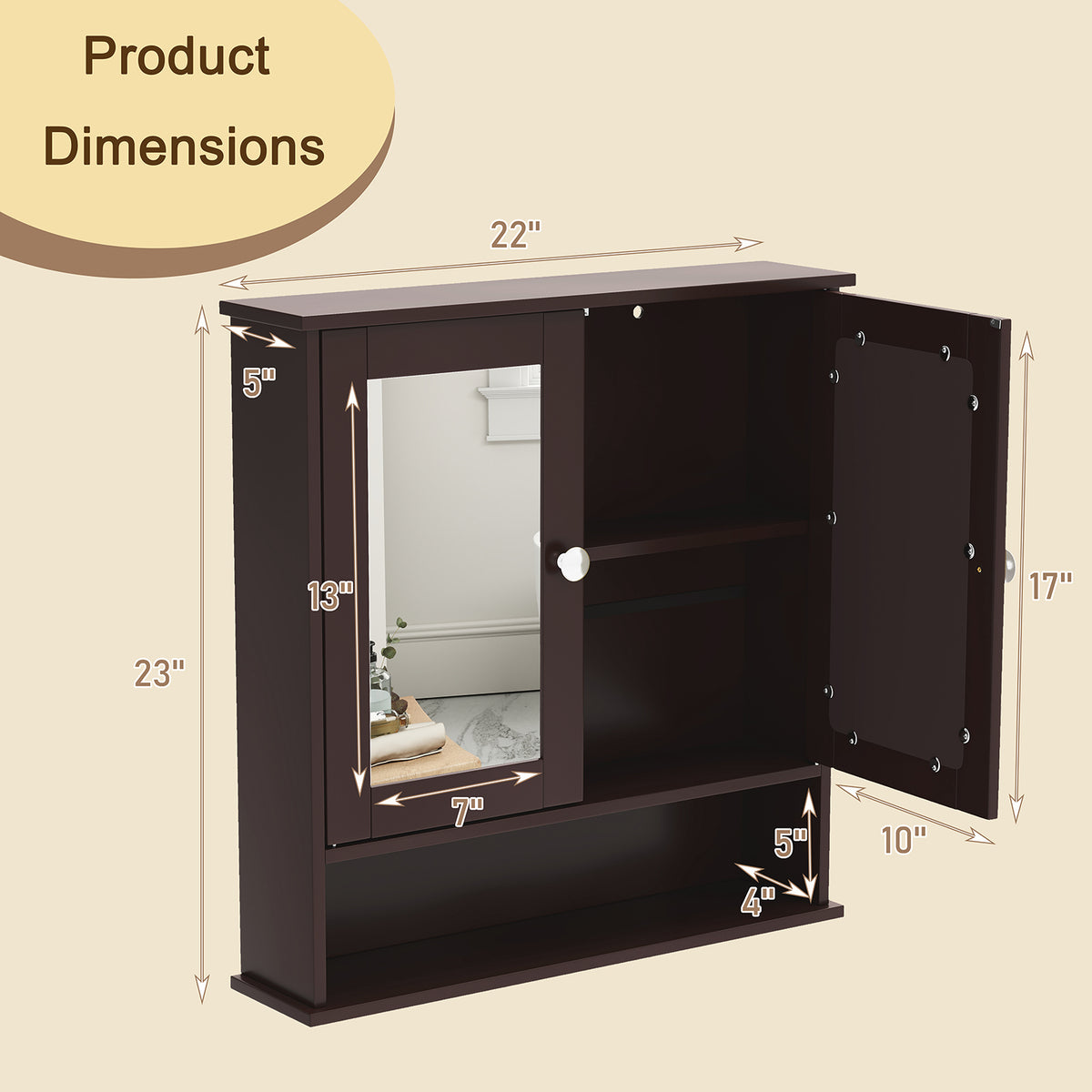 Bathroom Wall Mount Mirror Cabinet Organizer-Brown-Wall Cabinets-DECOROLALA