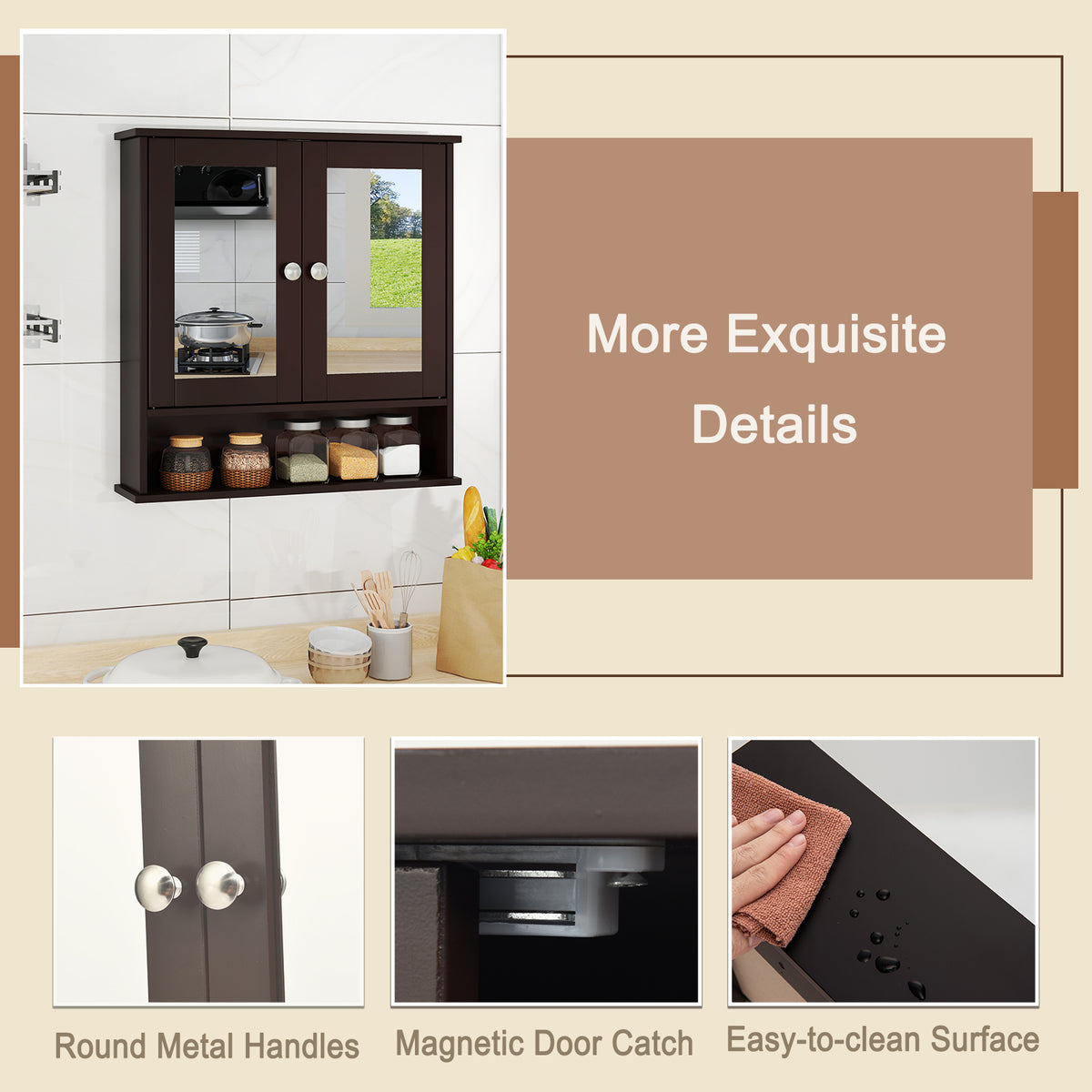 Bathroom Wall Mount Mirror Cabinet Organizer-Brown-Wall Cabinets-DECOROLALA