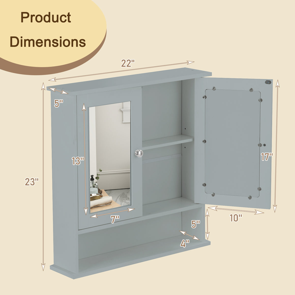 Bathroom Wall Mount Mirror Cabinet Organizer-Gray-Wall Cabinets-DECOROLALA