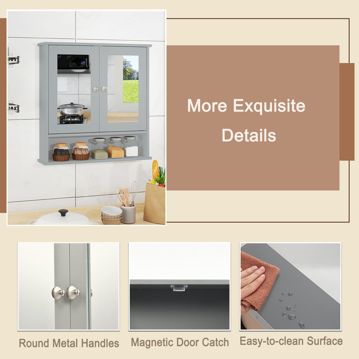 Bathroom Wall Mount Mirror Cabinet Organizer-Gray-Wall Cabinets-DECOROLALA