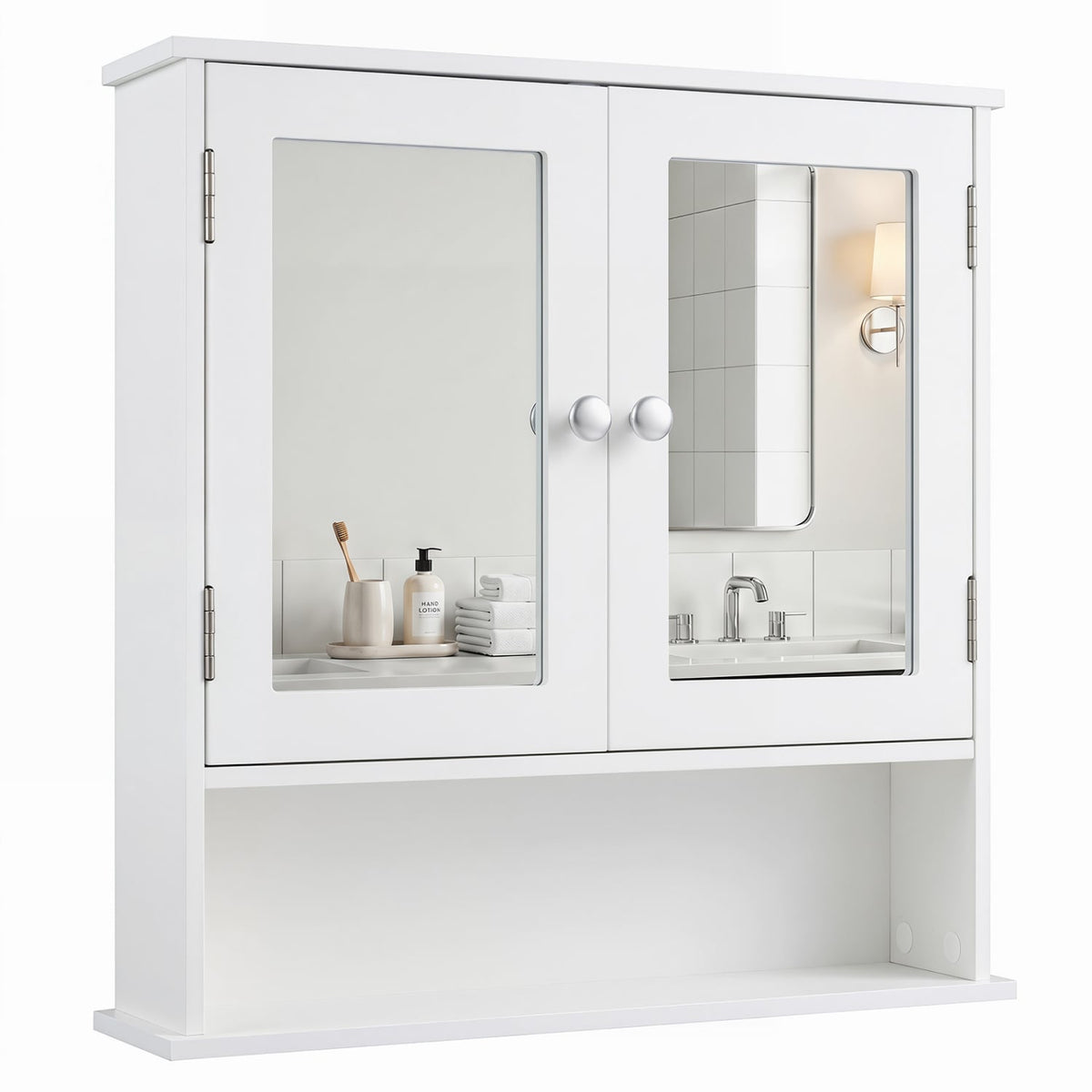 Bathroom Wall Mount Mirror Cabinet Organizer-White-Wall Cabinets-DECOROLALA