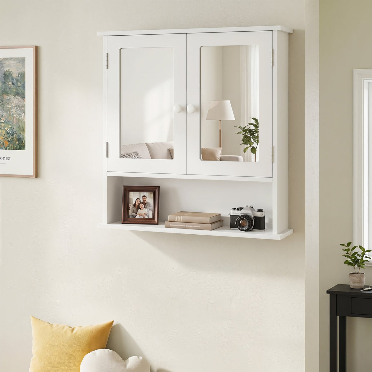 Bathroom Wall Mount Mirror Cabinet Organizer-White-Wall Cabinets-DECOROLALA