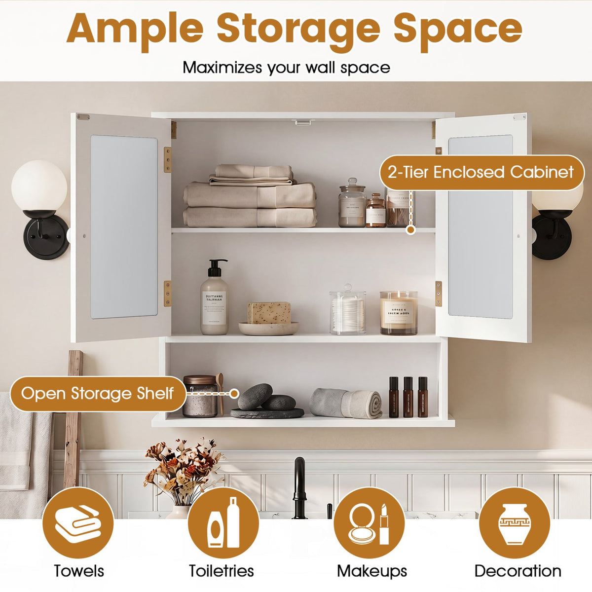 Bathroom Wall Mount Mirror Cabinet Organizer-White-Wall Cabinets-DECOROLALA