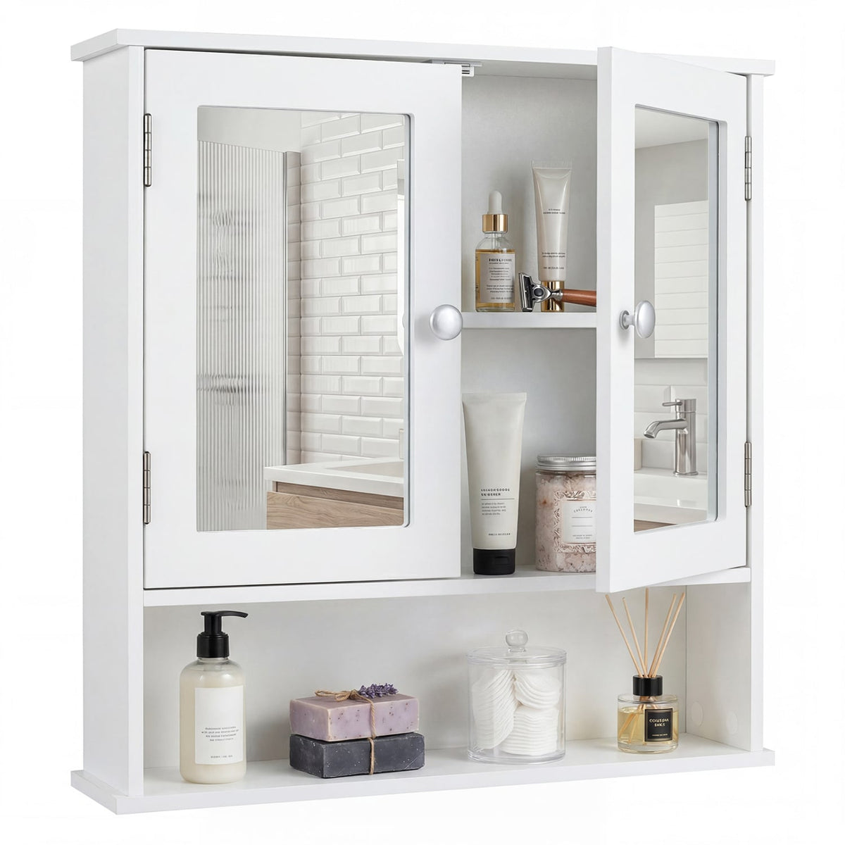 Bathroom Wall Mount Mirror Cabinet Organizer-White-Wall Cabinets-DECOROLALA
