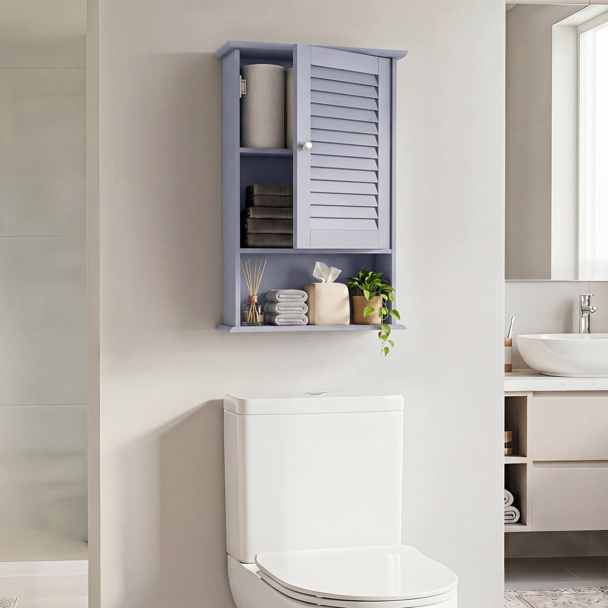 Bathroom Wall Mount Storage Cabinet Single Door with Height Adjustable Shelf-Gray-Wall Cabinets-DECOROLALA