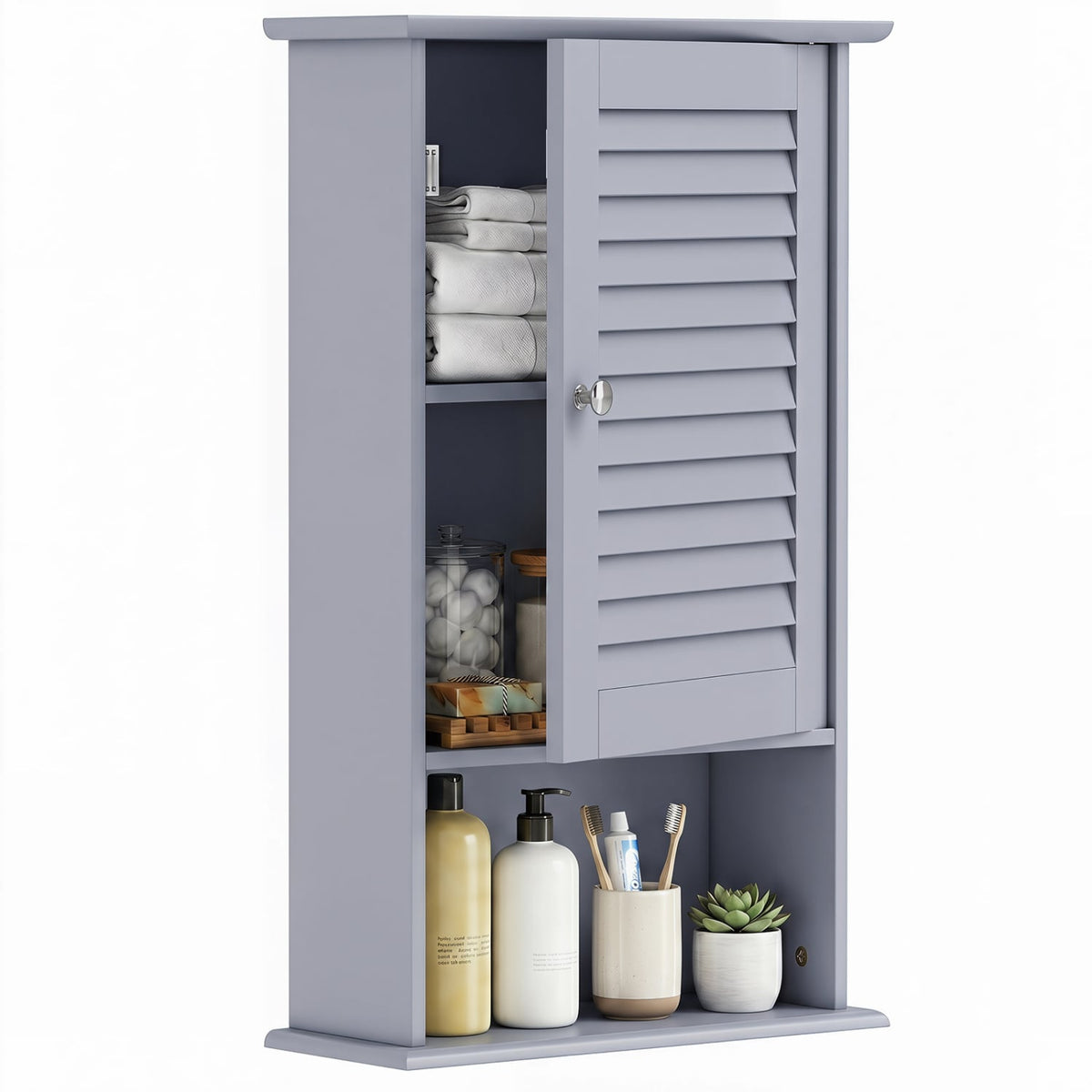 Bathroom Wall Mount Storage Cabinet Single Door with Height Adjustable Shelf-Gray-Wall Cabinets-DECOROLALA