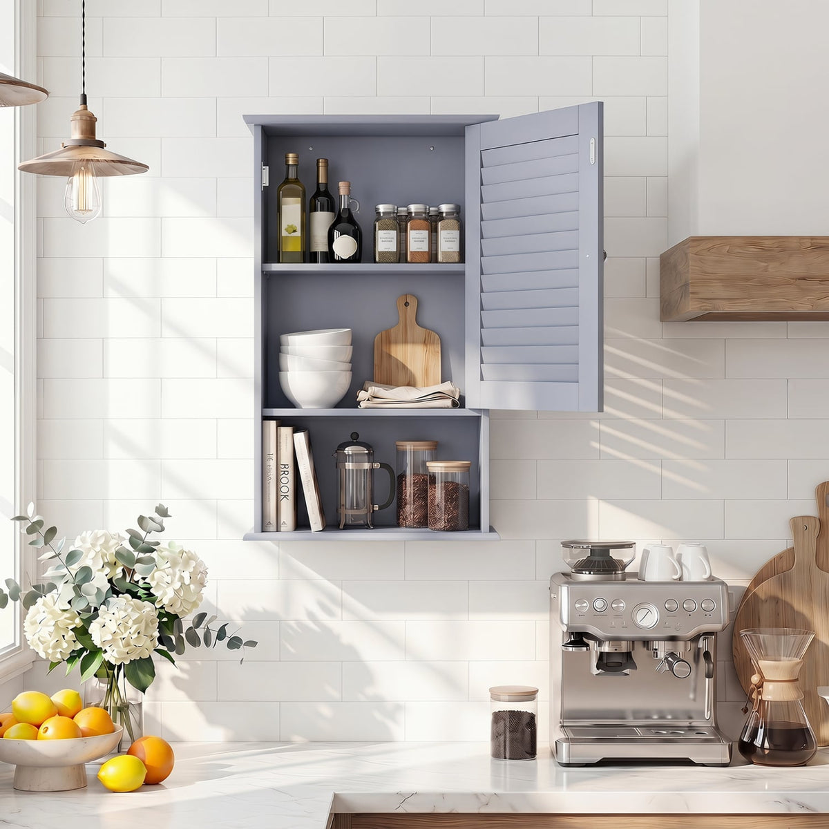 Bathroom Wall Mount Storage Cabinet Single Door with Height Adjustable Shelf-Gray-Wall Cabinets-DECOROLALA