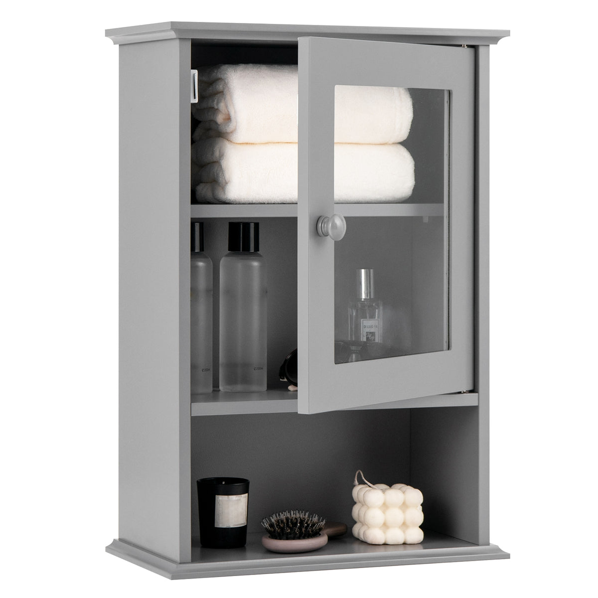 Wall Mounted Bathroom Medicine Cabinet - Gray 14" x 20" MDF-Wall Cabinets-DECOROLALA