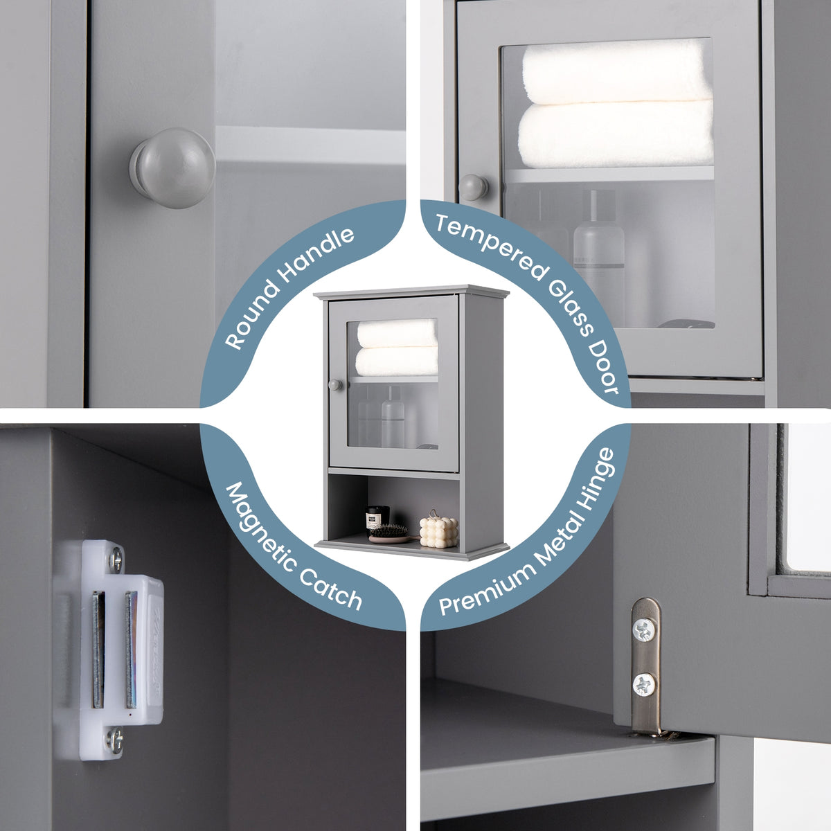 Wall Mounted Bathroom Medicine Cabinet - Gray 14" x 20" MDF-Wall Cabinets-DECOROLALA