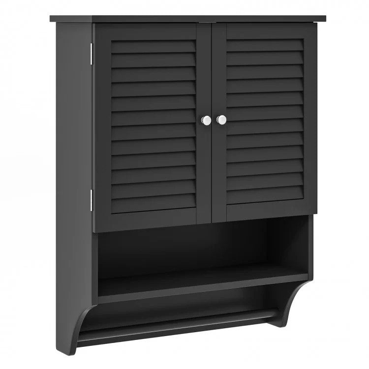 Bathroom Wall-Mounted Medicine Cabinet with Towel Bar - Black-Wall Cabinets-DECOROLALA