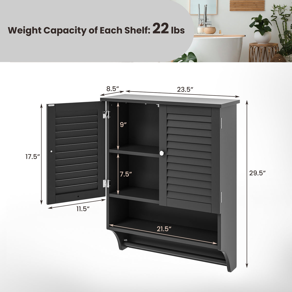 Bathroom Wall-Mounted Medicine Cabinet with Towel Bar - Black-Wall Cabinets-DECOROLALA