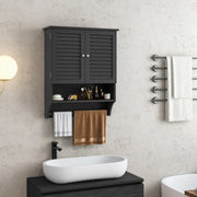Bathroom Wall-Mounted Medicine Cabinet with Towel Bar - Black-Wall Cabinets-DECOROLALA