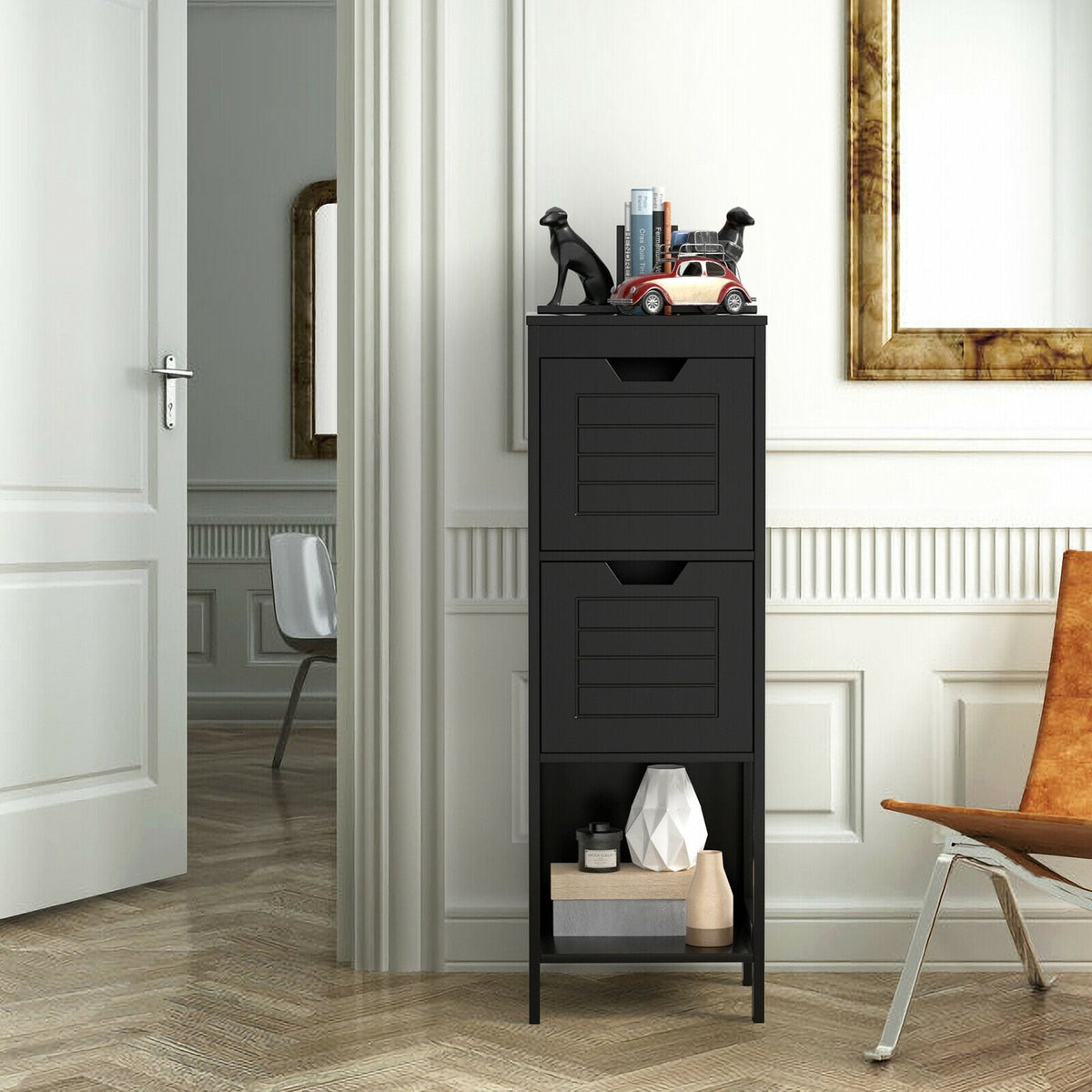 Bathroom Wooden Floor Cabinet Multifunction Storage Rack Stand Organizer-Black-Floor Cabinets-DECOROLALA