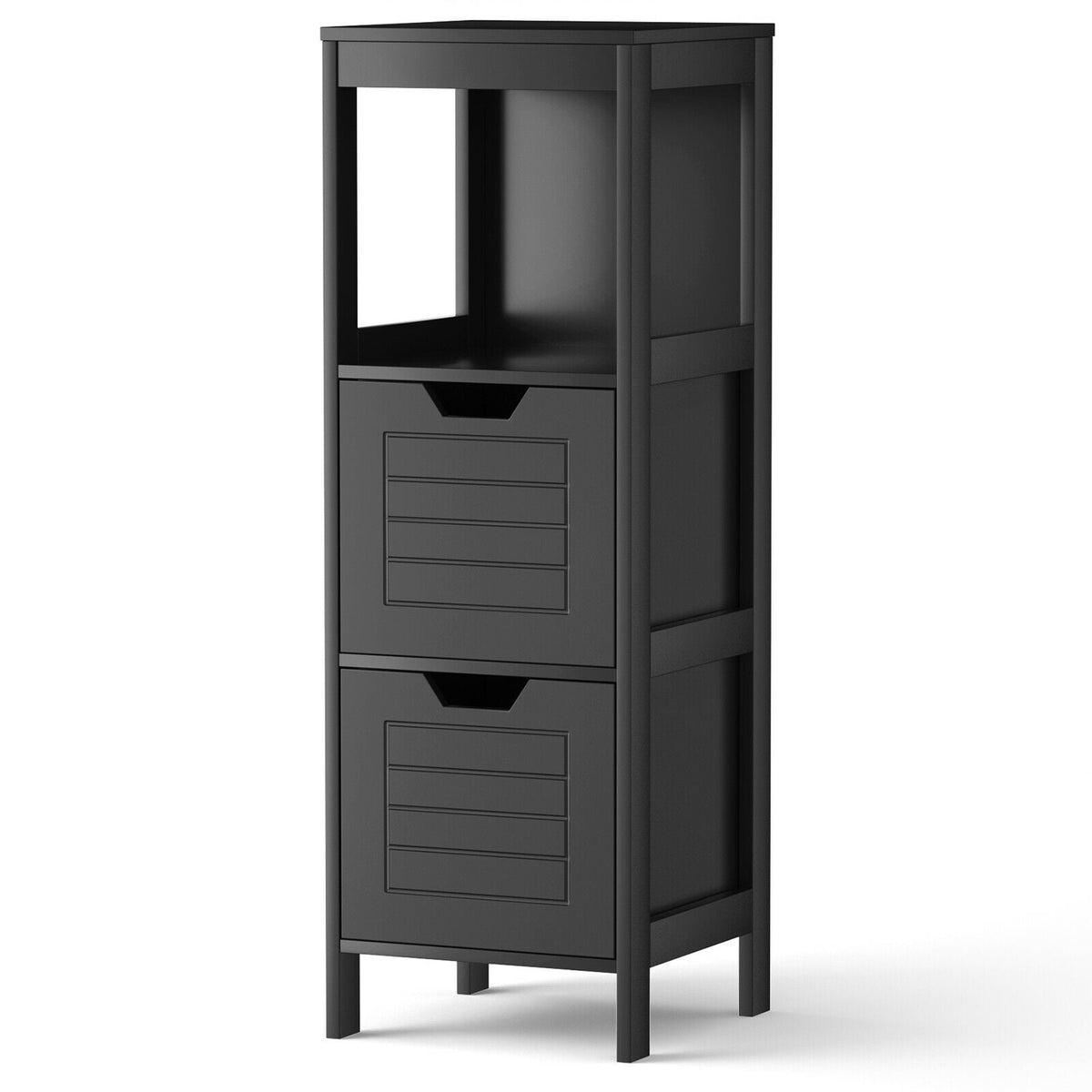 Bathroom Wooden Floor Cabinet Multifunction Storage Rack Stand Organizer-Black-Floor Cabinets-DECOROLALA