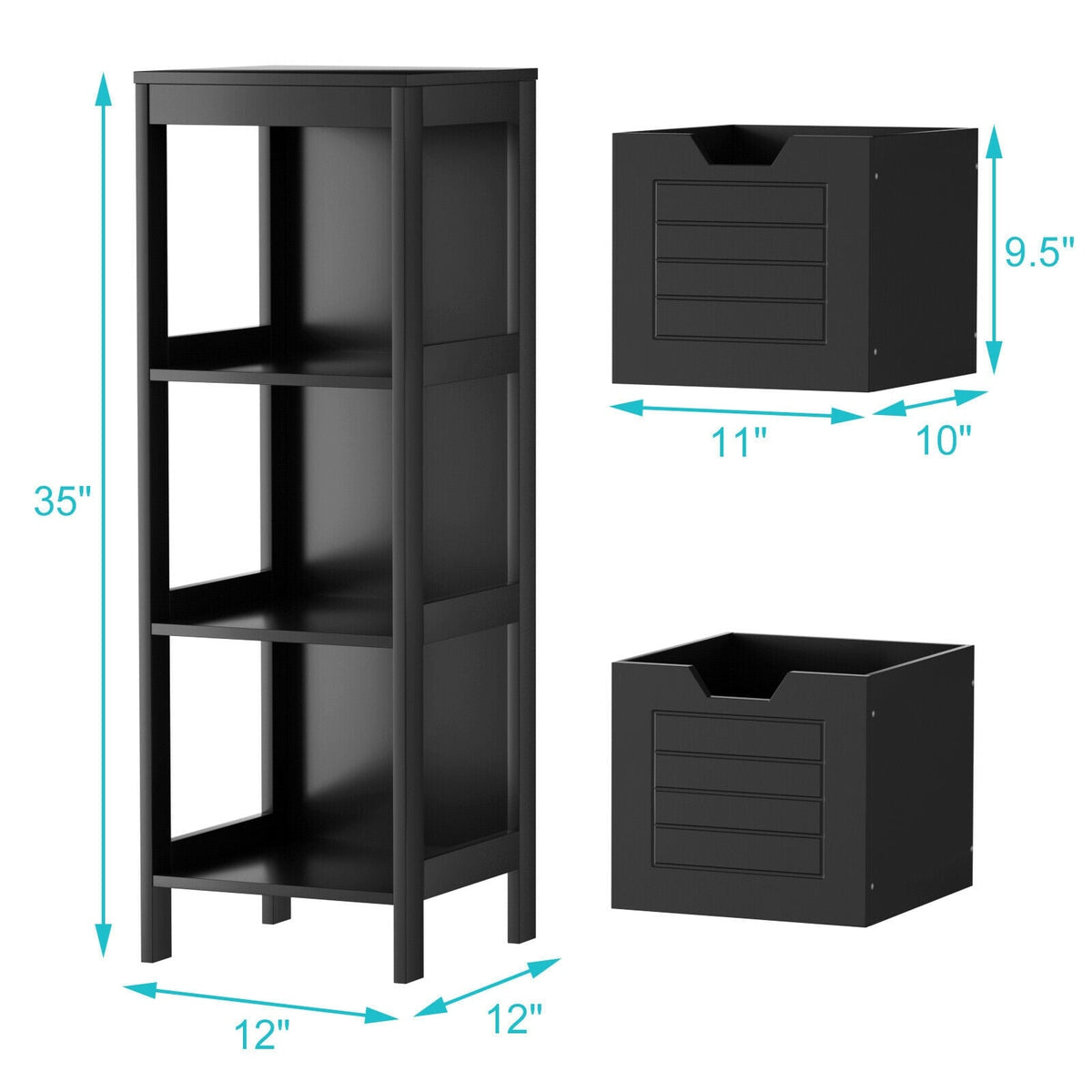 Bathroom Wooden Floor Cabinet Multifunction Storage Rack Stand Organizer-Black-Floor Cabinets-DECOROLALA