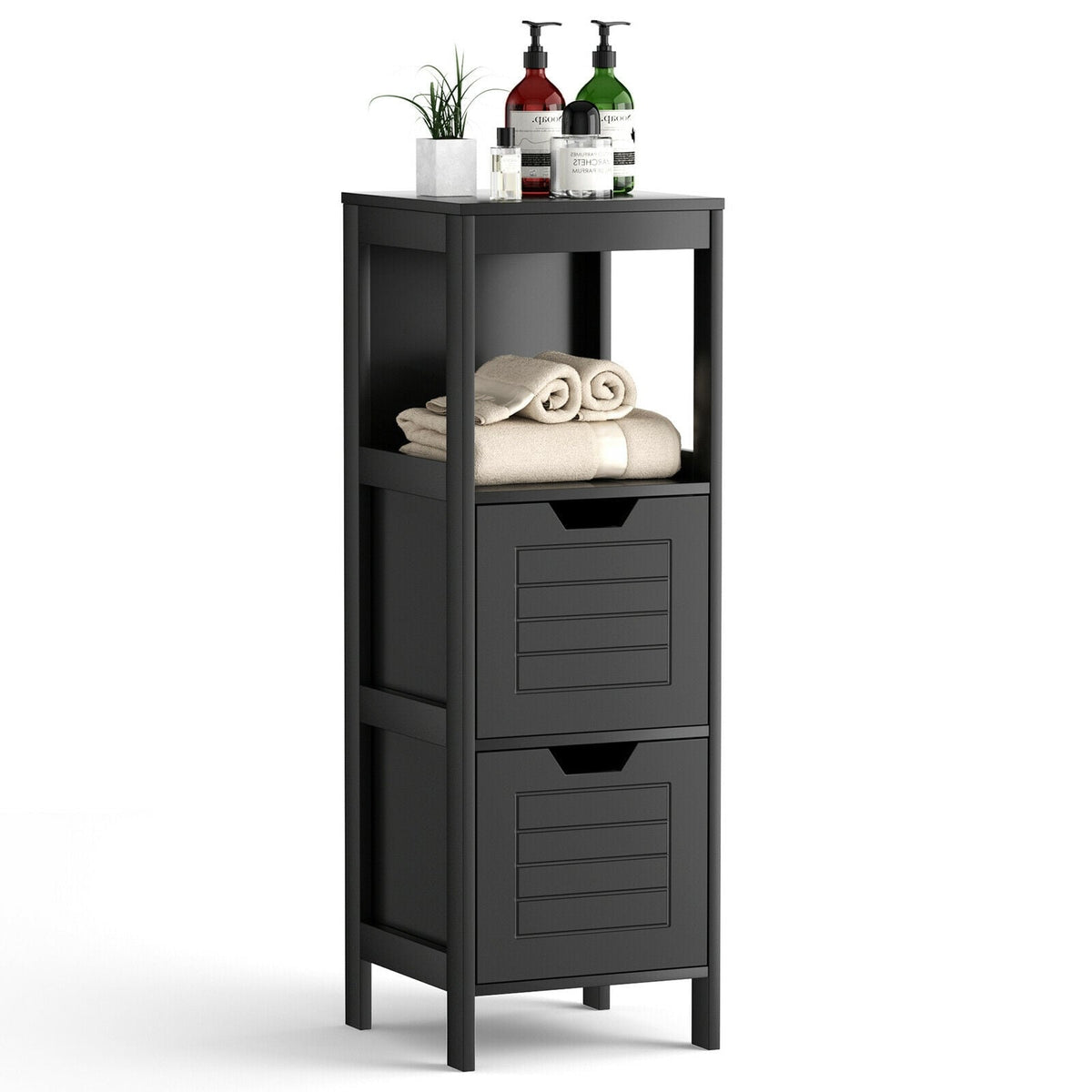 Bathroom Wooden Floor Cabinet Multifunction Storage Rack Stand Organizer-Black-Floor Cabinets-DECOROLALA