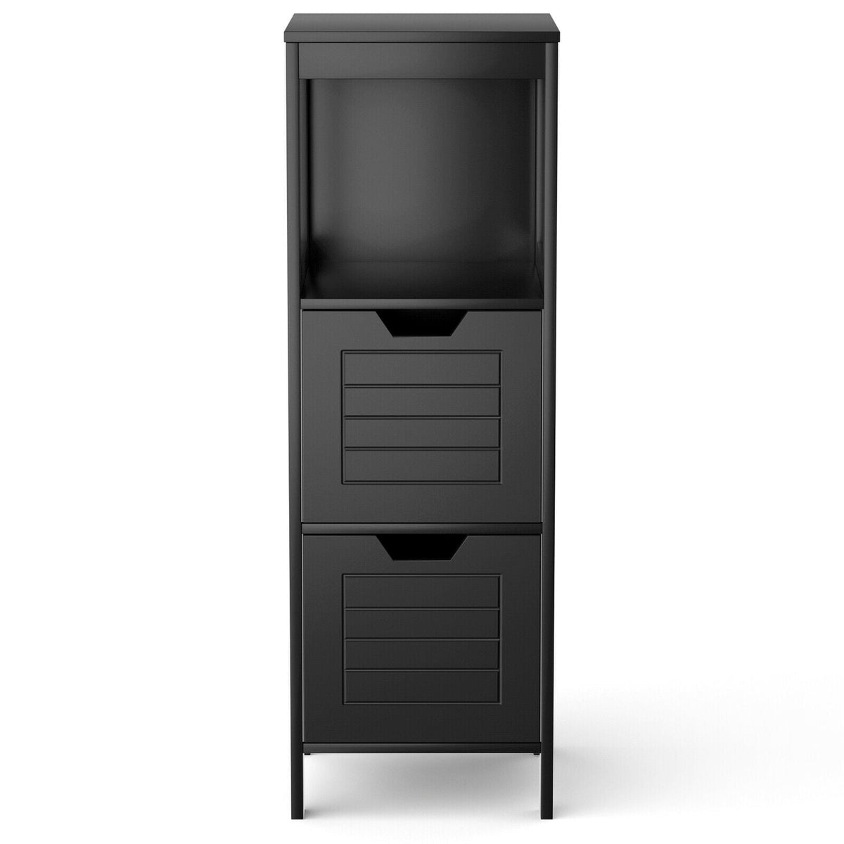 Bathroom Wooden Floor Cabinet Multifunction Storage Rack Stand Organizer-Black-Floor Cabinets-DECOROLALA