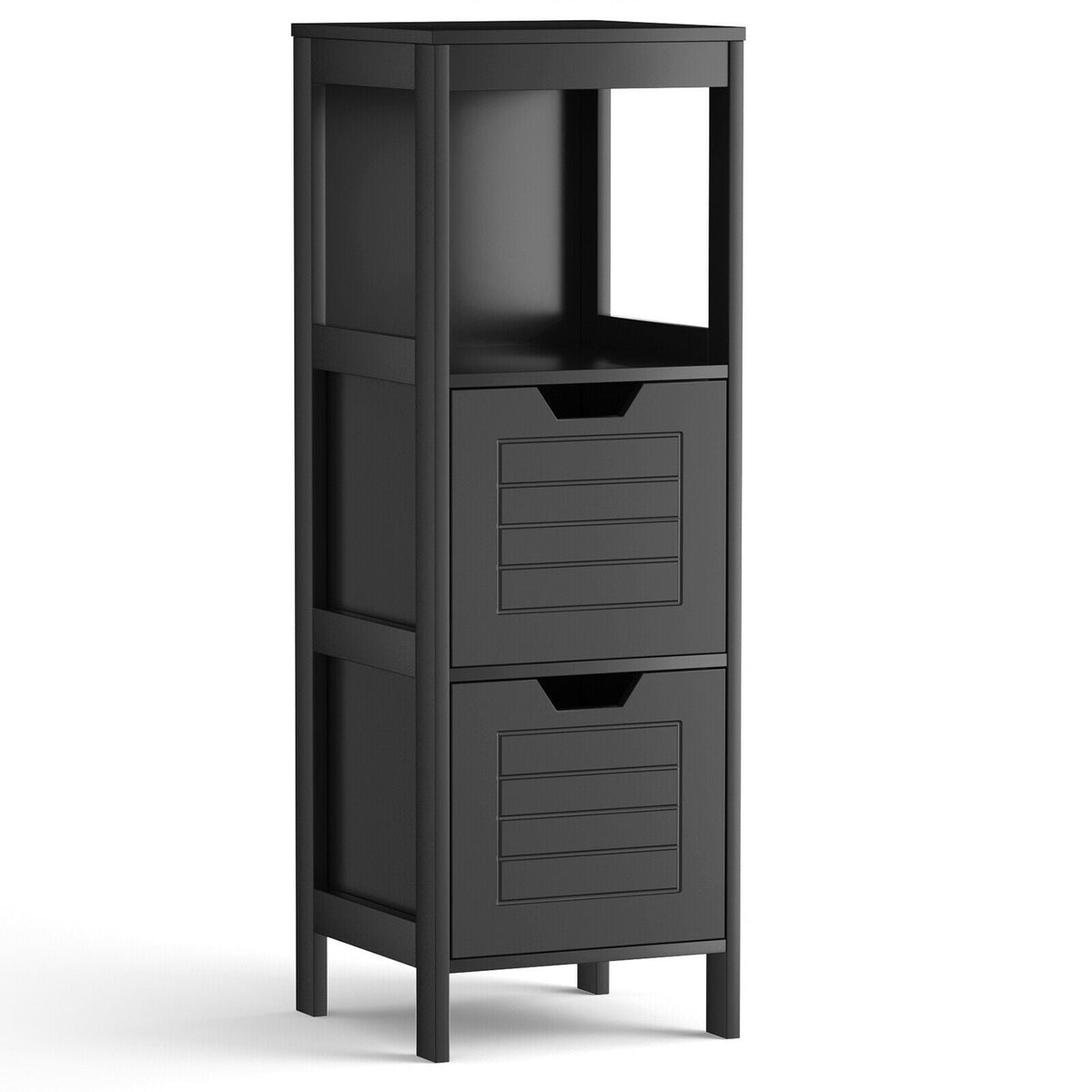 Bathroom Wooden Floor Cabinet Multifunction Storage Rack Stand Organizer-Black-Floor Cabinets-DECOROLALA