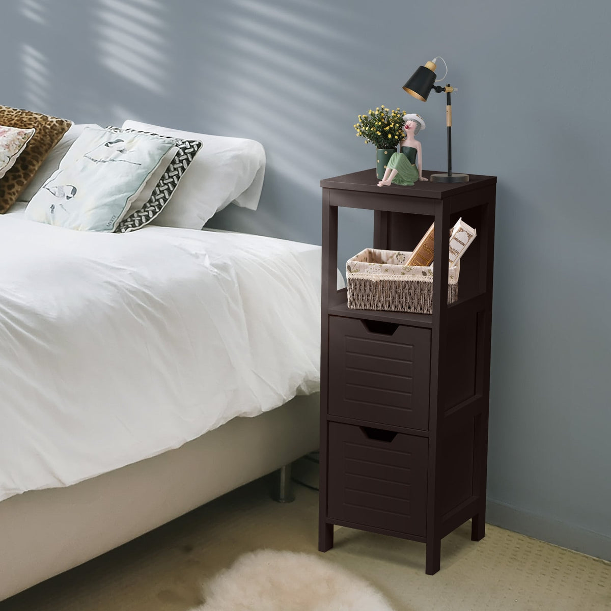 Bathroom Wooden Floor Cabinet Multifunction Storage Rack Stand Organizer-Coffee-Floor Cabinets-DECOROLALA