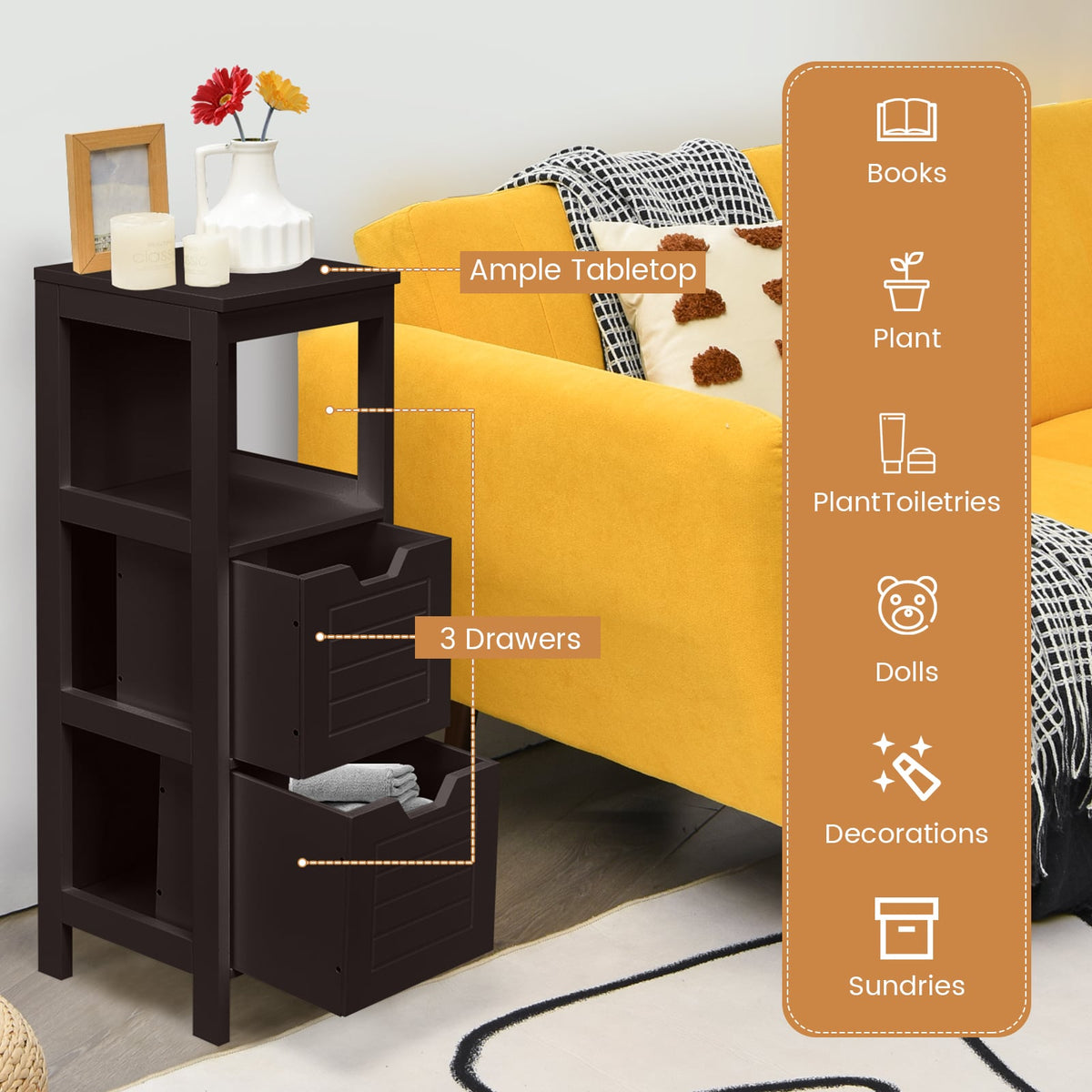 Bathroom Wooden Floor Cabinet Multifunction Storage Rack Stand Organizer-Coffee-Floor Cabinets-DECOROLALA