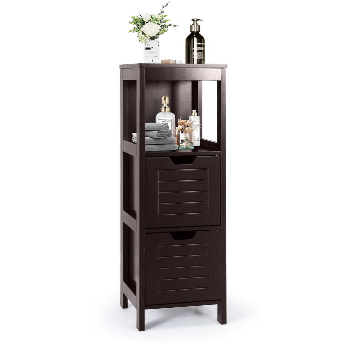 Bathroom Wooden Floor Cabinet Multifunction Storage Rack Stand Organizer-Coffee-Floor Cabinets-DECOROLALA
