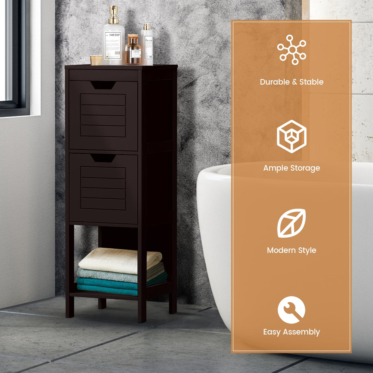 Bathroom Wooden Floor Cabinet Multifunction Storage Rack Stand Organizer-Coffee-Floor Cabinets-DECOROLALA