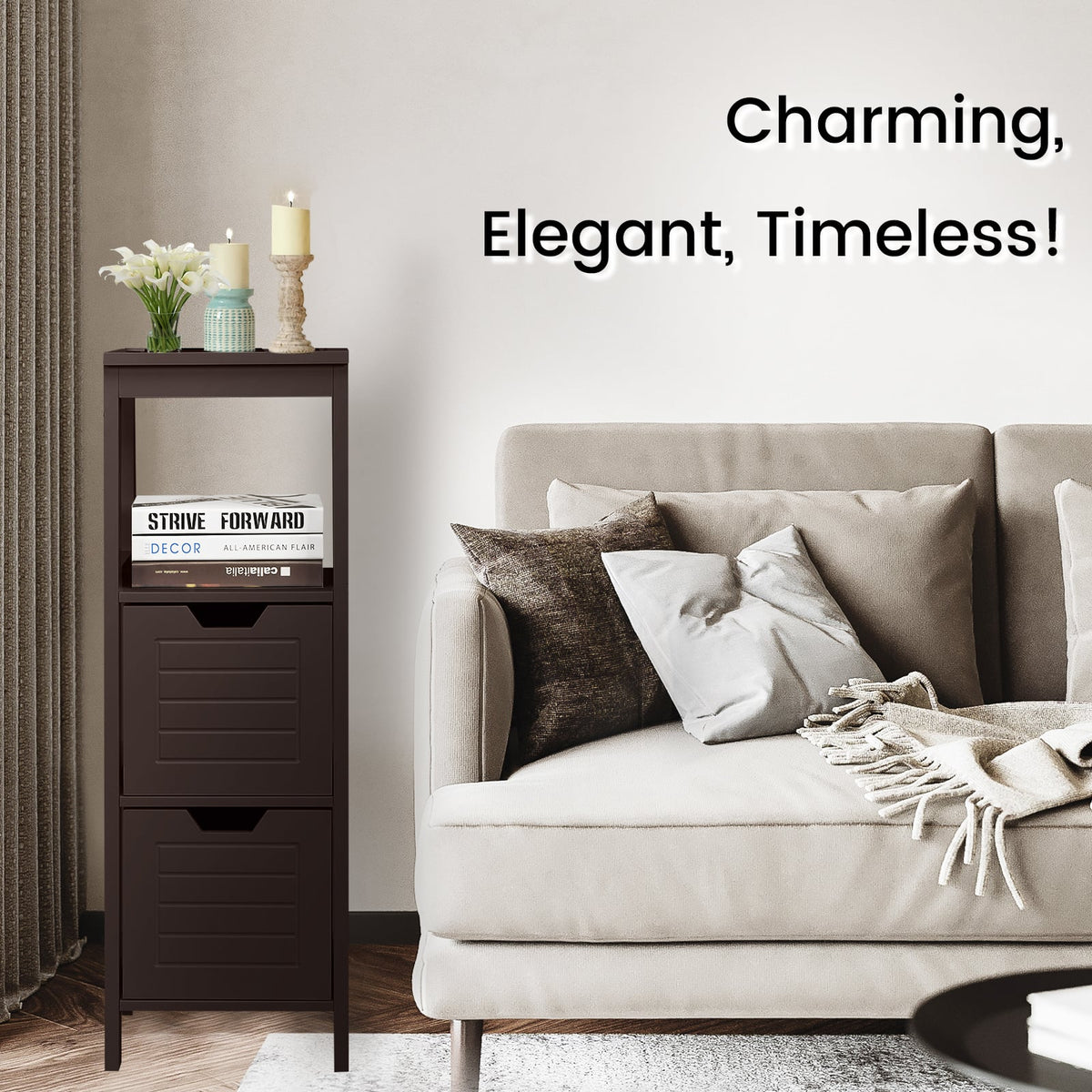 Bathroom Wooden Floor Cabinet Multifunction Storage Rack Stand Organizer-Coffee-Floor Cabinets-DECOROLALA