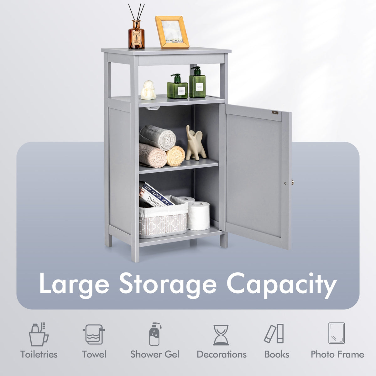 Bathroom Floor Cabinet - White Wooden Storage Rack 18" x 33"-Floor Cabinets-DECOROLALA