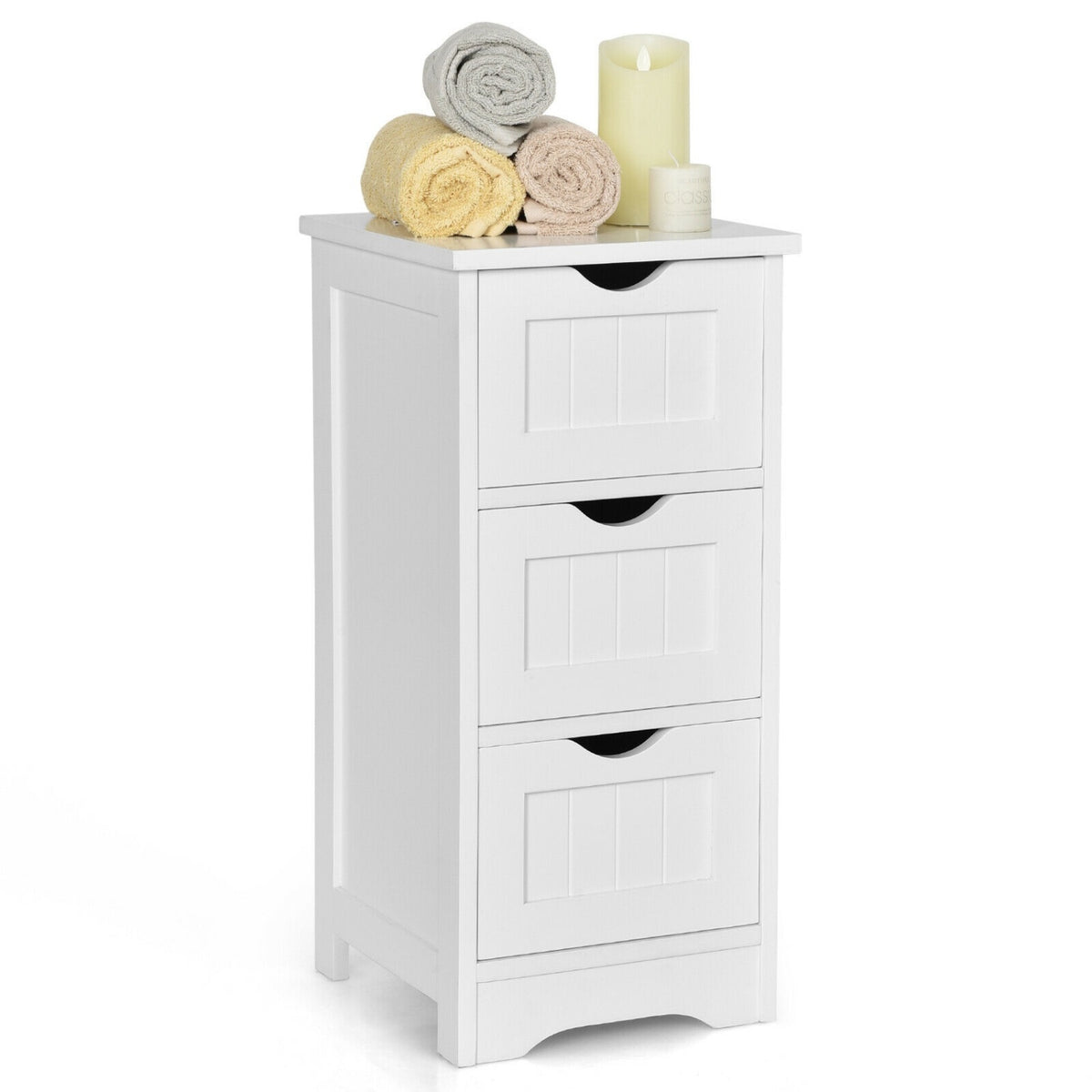 Bathroom Wooden Free Standing Storage Side Floor Cabinet Organizer-3-Tier White-Floor Cabinets-DECOROLALA