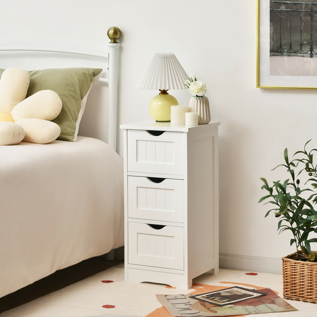 Bathroom Wooden Free Standing Storage Side Floor Cabinet Organizer-3-Tier White-Floor Cabinets-DECOROLALA