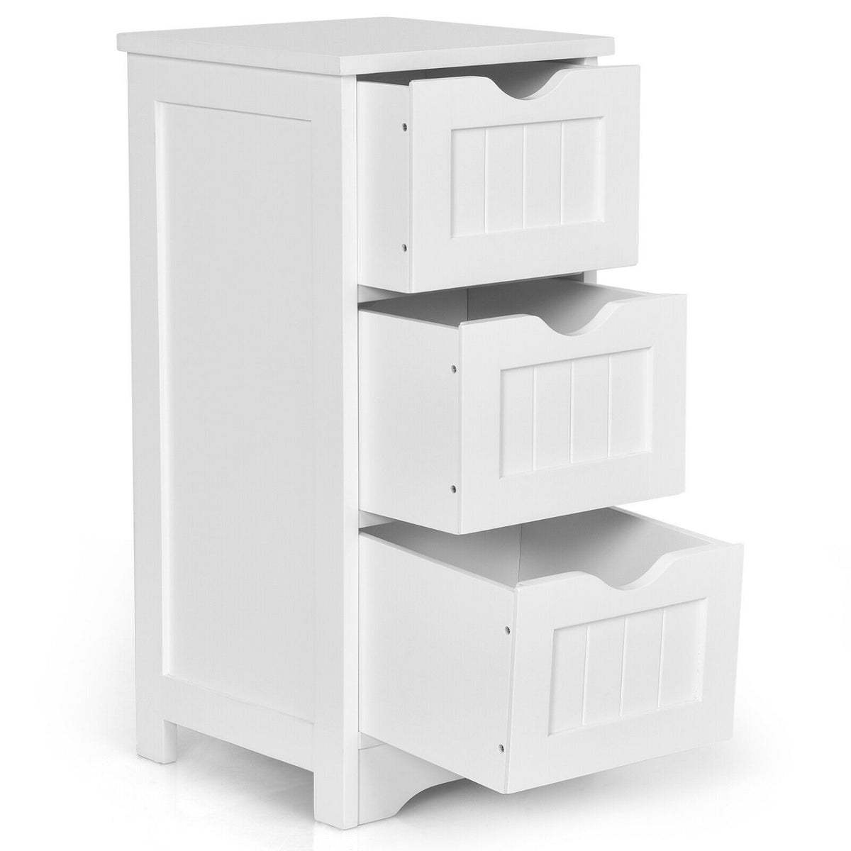 Bathroom Wooden Free Standing Storage Side Floor Cabinet Organizer-3-Tier White-Floor Cabinets-DECOROLALA