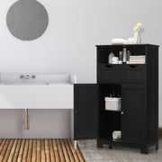 Bathroom Wooden Side Cabinet with 2 Drawers and 2 Doors-Black-Floor Cabinets-DECOROLALA