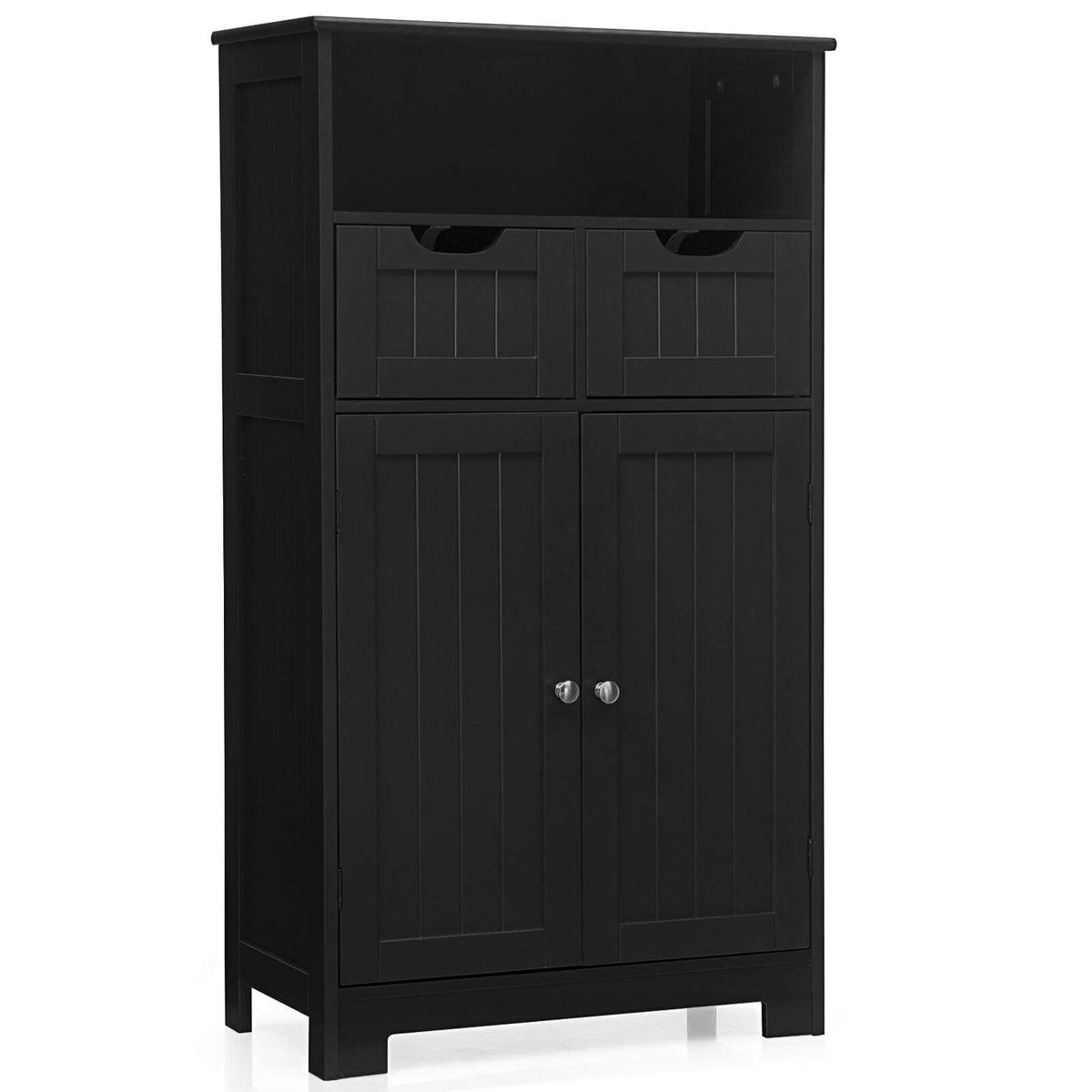 Bathroom Wooden Side Cabinet with 2 Drawers and 2 Doors-Black-Floor Cabinets-DECOROLALA