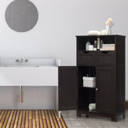 Bathroom Wooden Side Cabinet with 2 Drawers and 2 Doors-Espresso-Floor Cabinets-DECOROLALA