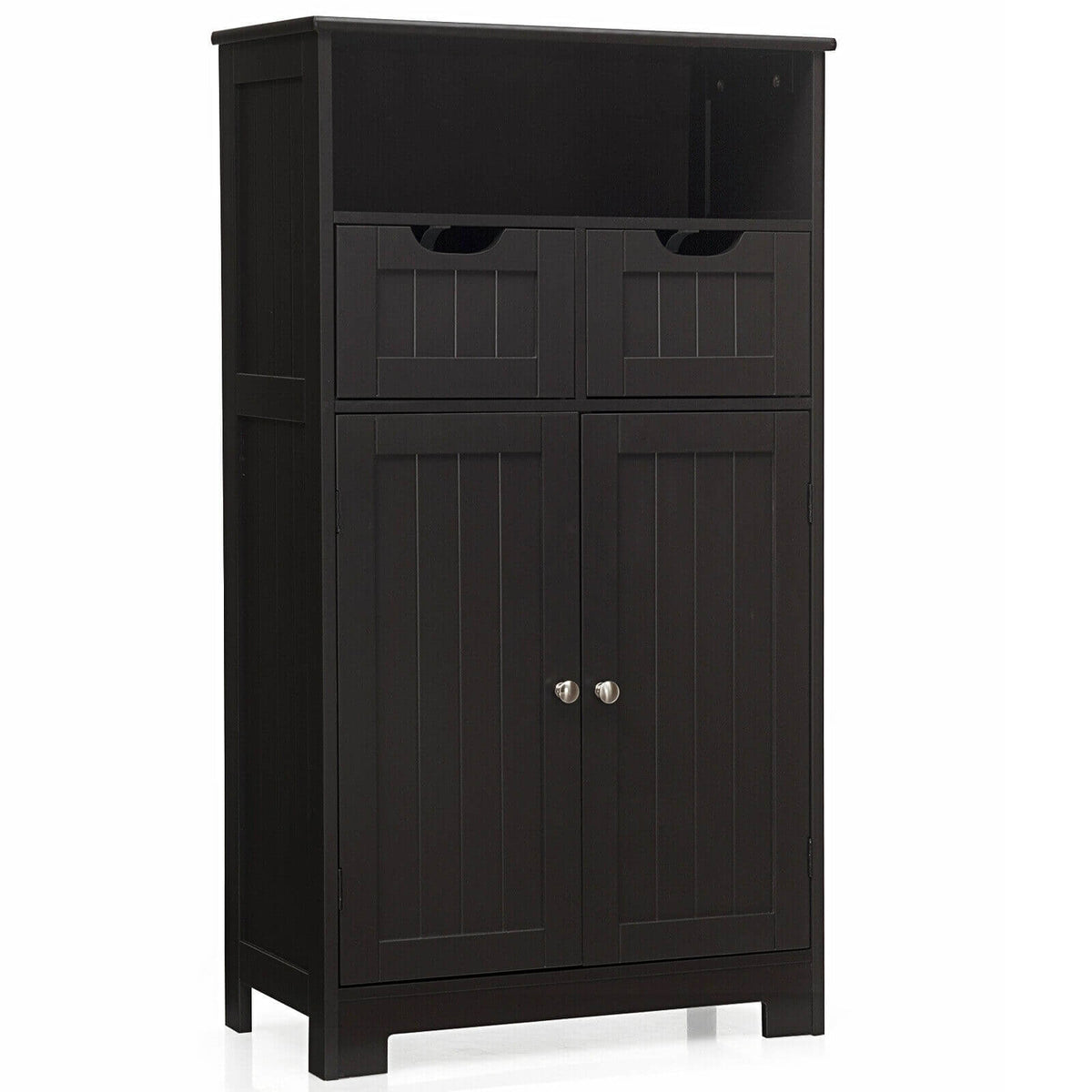 Bathroom Wooden Side Cabinet with 2 Drawers and 2 Doors-Espresso-Floor Cabinets-DECOROLALA