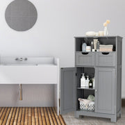 Bathroom Wooden Side Cabinet with 2 Drawers and 2 Doors-Gray-Floor Cabinets-DECOROLALA