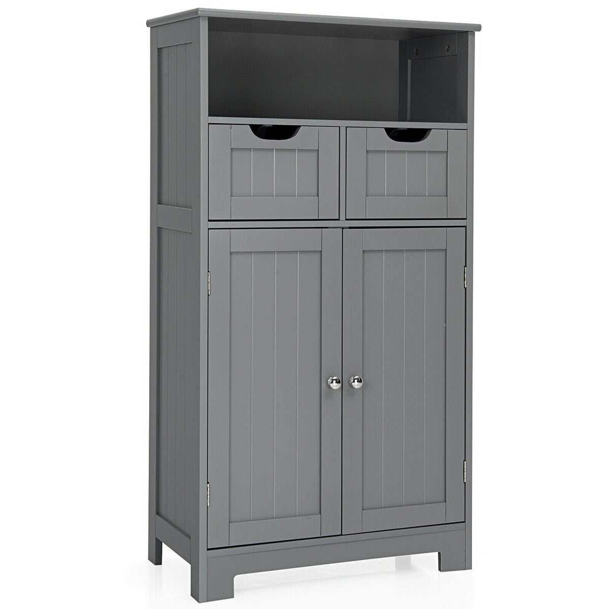 Bathroom Wooden Side Cabinet with 2 Drawers and 2 Doors-Gray-Floor Cabinets-DECOROLALA