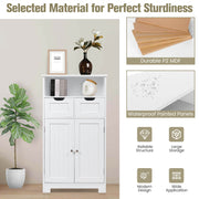 Bathroom Wooden Side Cabinet with 2 Drawers and 2 Doors-White-Floor Cabinets-DECOROLALA