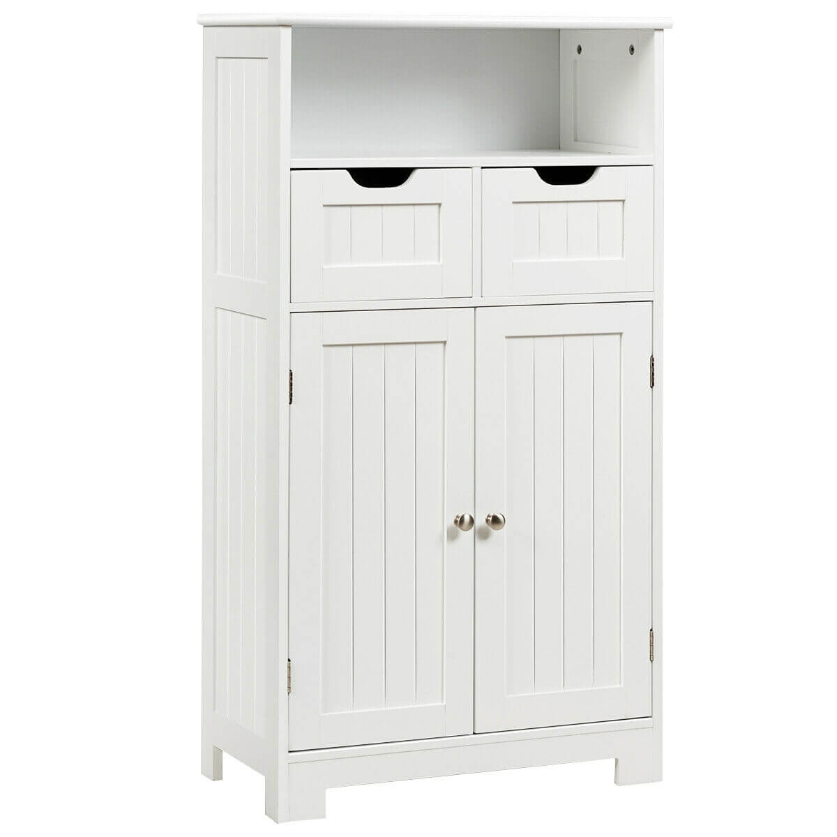 Bathroom Wooden Side Cabinet with 2 Drawers and 2 Doors-White-Floor Cabinets-DECOROLALA