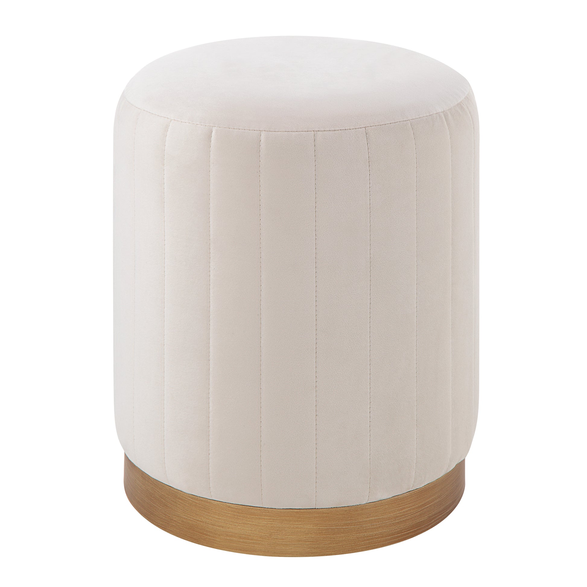 Baylor Indoor Poly-Velvet Ottoman, Off-White-Ottoman-DECOROLALA
